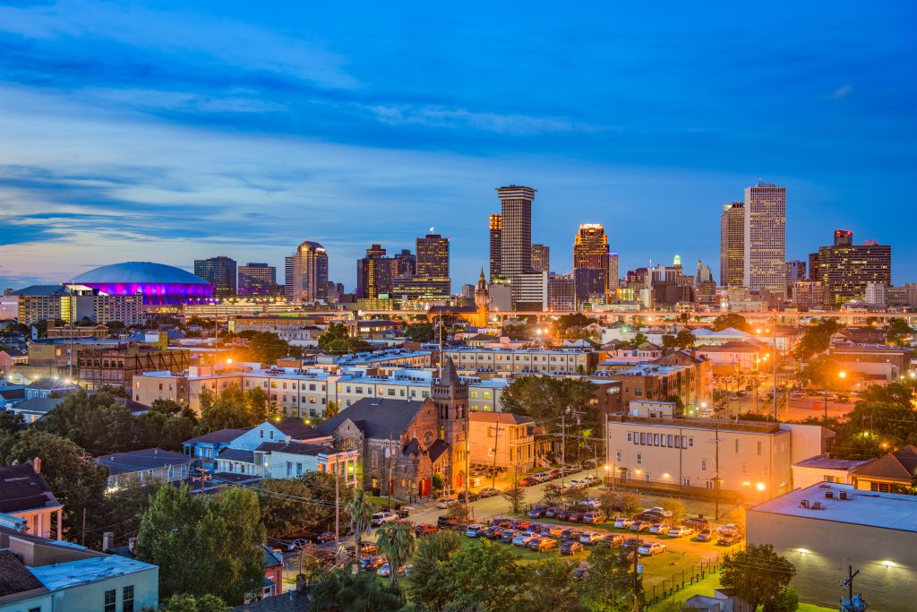 New Orleans skyline at dusk